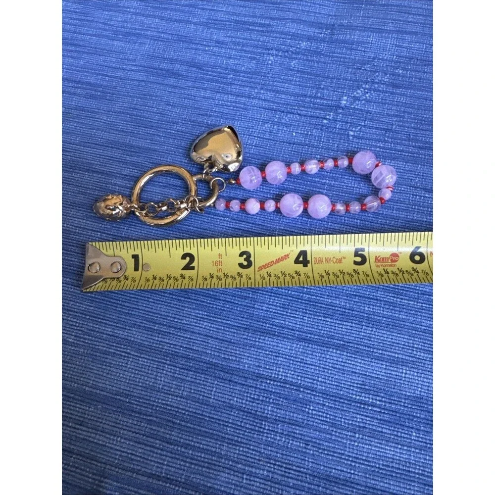 Y2K Pink Beaded Heart Keychain Purse Charm Clip Bracelet‎